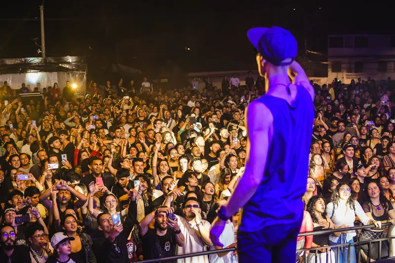 Artista musical en escena durante un concierto en Ibagué.
