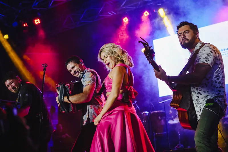 Artista musical en escena durante un concierto en Ibagué.